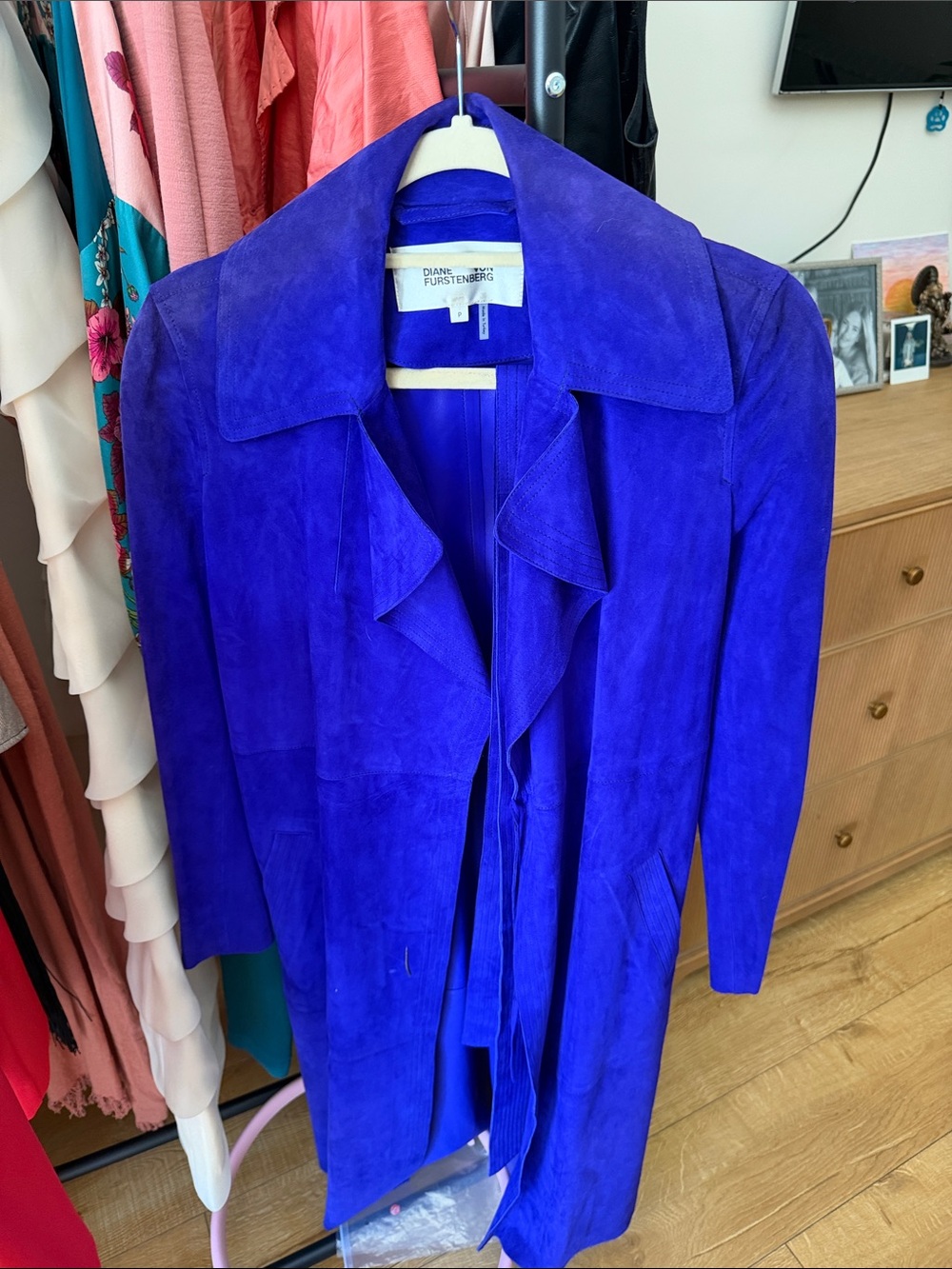 Diane Von Furstenberg Vibrant Cobalt Suede Trench Coat